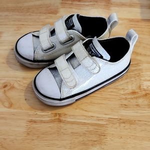 Girls white glitter converse